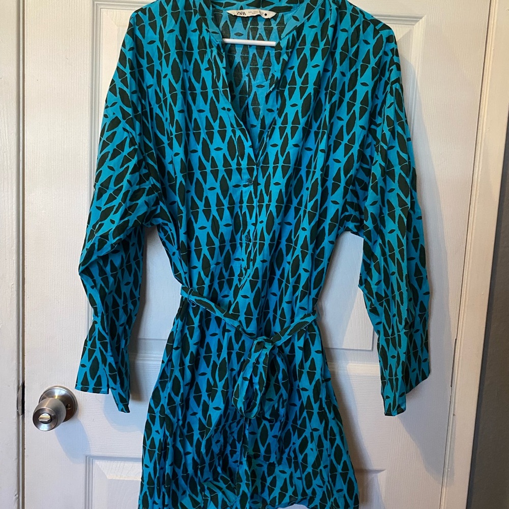 Blue and Black Geometric Pattern Dress